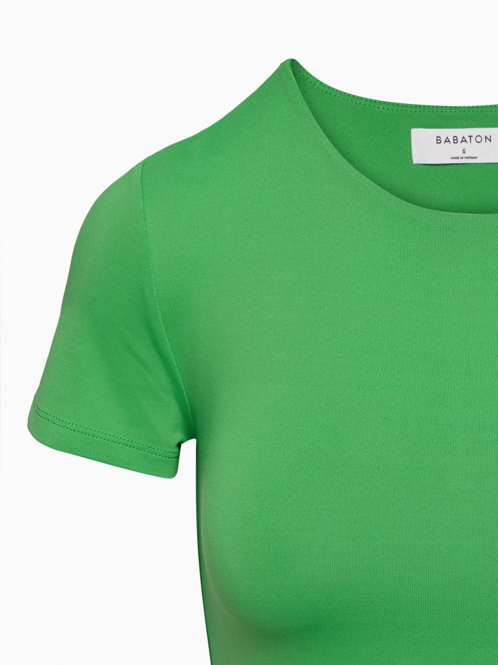 Aritzia Babaton Contour Crew Ribcage T-Shirt - Gloss Green Crop Top - Picture 2 of 10